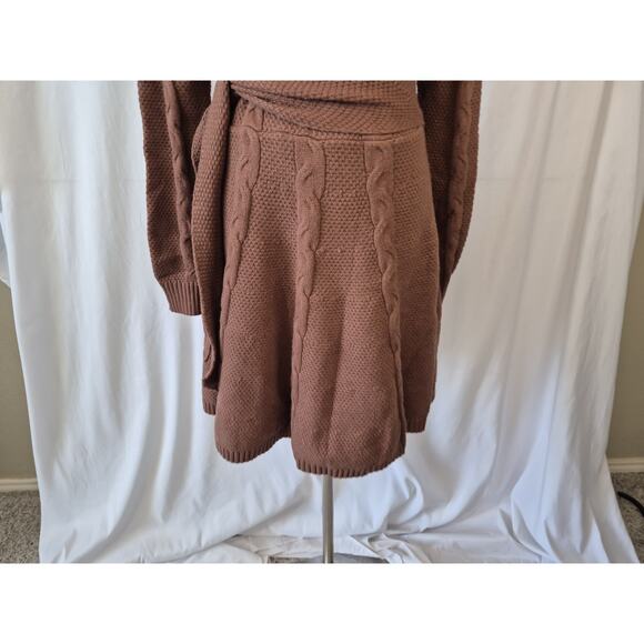 Anthropologie Greylin Brown Cable Knit Wrap Sweater Dress Small - Picture 6 of 12